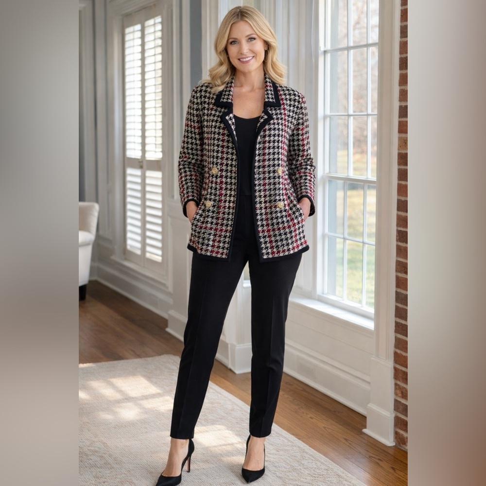 Anne Klein Houndstooth Double-Breasted Cardigan Blazer Size Large New